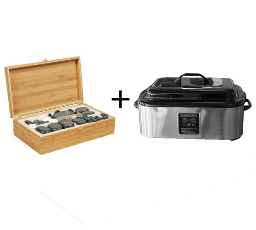 Нагреватель для камней HSH18+Набор массажных камней из базальта в коробке из бамбука (60 шт.)