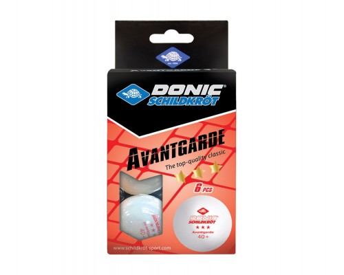 Мячики для н/тенниса DONIC AVANTGARDE 3* 40+, 6 штук, белый